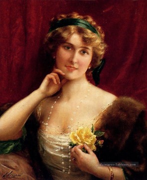  jaune tableaux - Une dame élégante avec une fille rose jaune Émile Vernon